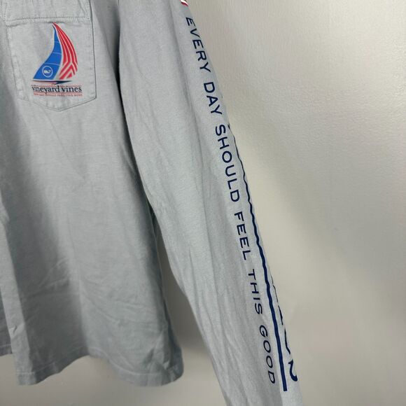 Vineyard Vines Womens Size Small Long Sleeve Shirt Sailboat Grey Patriotic - Picture 3 of 5